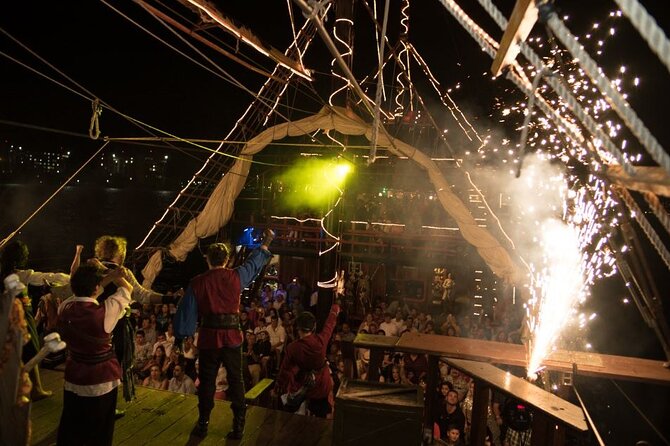 Jolly Roger Pirate Show and Dinner in Cancun - The deck dance party and fireworks finale over the Caribbean